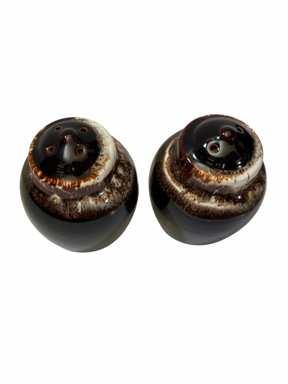 Vintage Mid-Century Pfaltzgraff Gourmet Brown Drip Pattern Salt & Pepper Shakers
